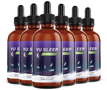 Six Yu Sleep amber dropper bottles with purple labels